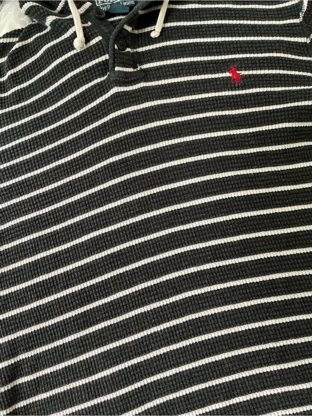 Polo Ralph Lauren Grey and White Striped Textured Cotton  Hooded Pullover Small - Picture 3 of 6